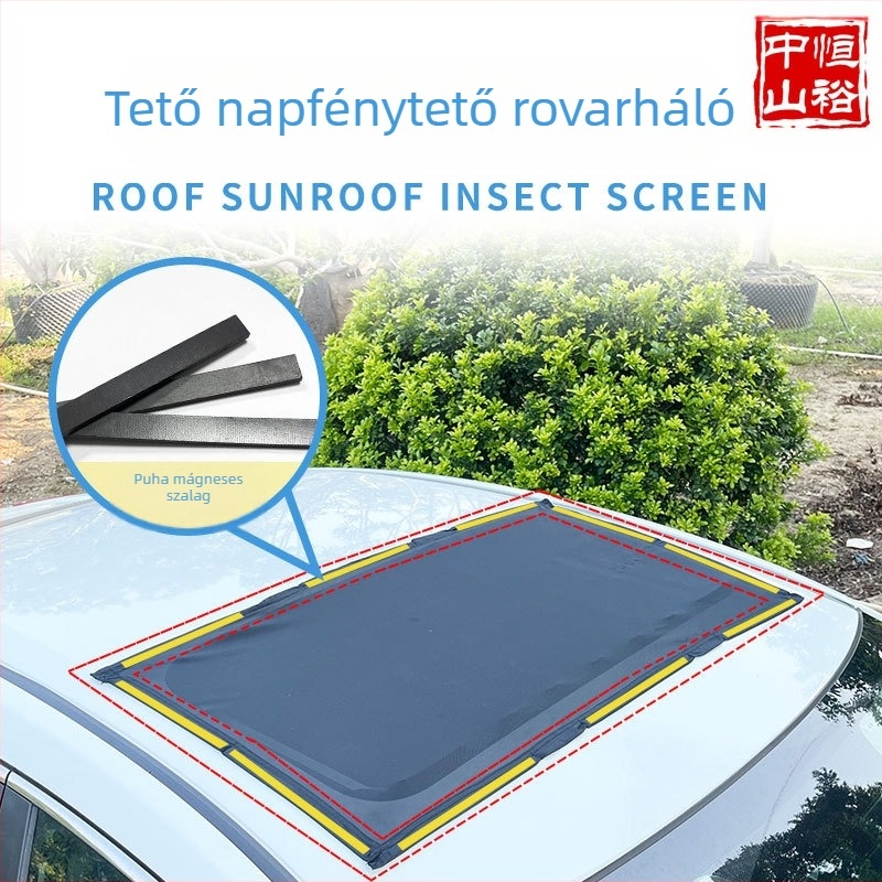 Autó napfénytető szúnyogháló, hálószövés, átlátszó, akasztós telepítés, általános modellhez, logónyomtatás támogatott