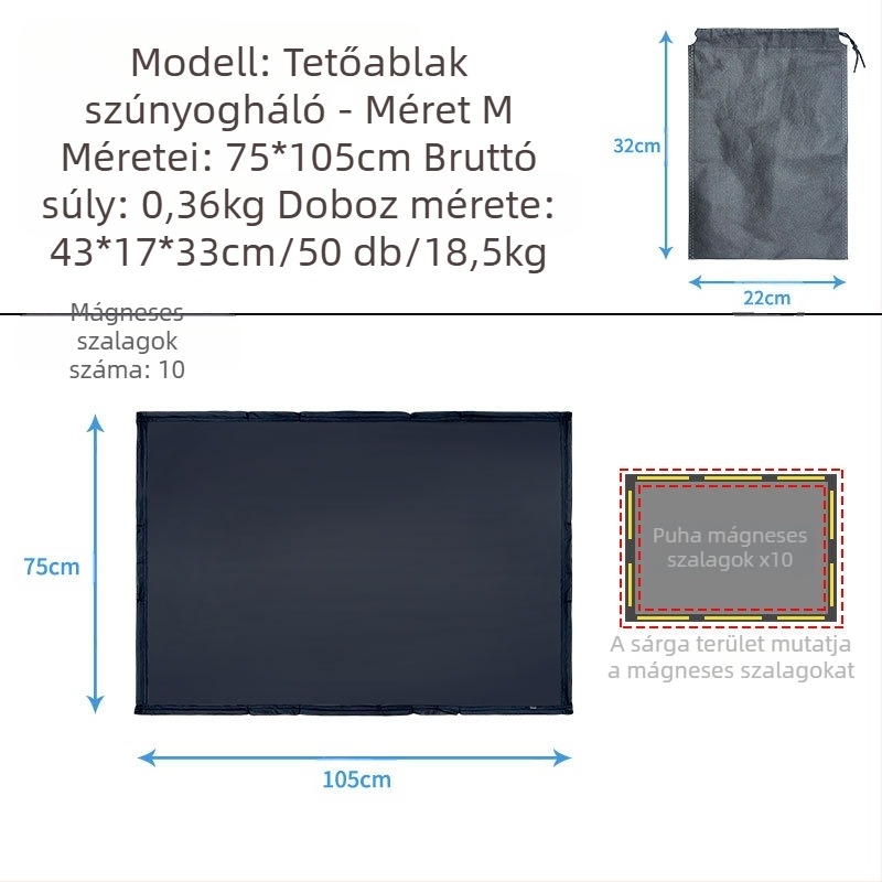 Autó napfénytető szúnyogháló, hálószövés, átlátszó, akasztós telepítés, általános modellhez, logónyomtatás támogatott