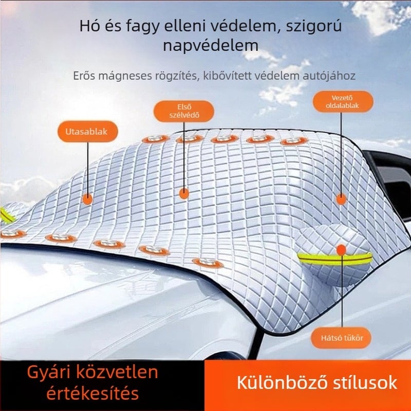 Autó első szélvédő takaró - vastagított alumínium fólia, szívófejes rögzítés, univerzális illeszkedés, súly 1 kg