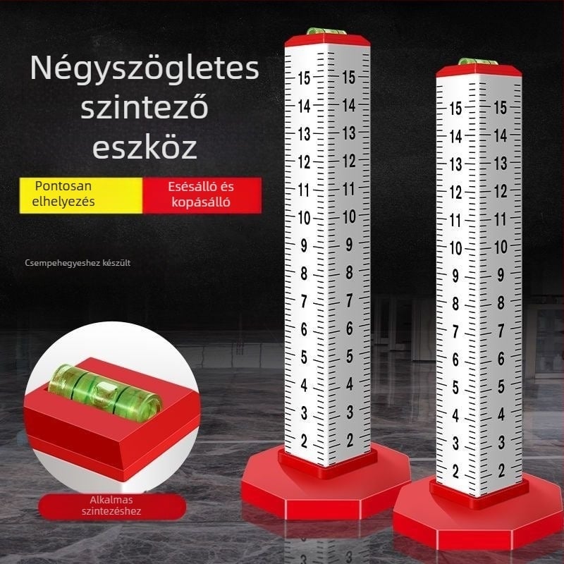 Négyoldalas alumínium ötvözetű szintező és horizontális pozicionáló vonalzó téglakészítéshez és burkoláshoz