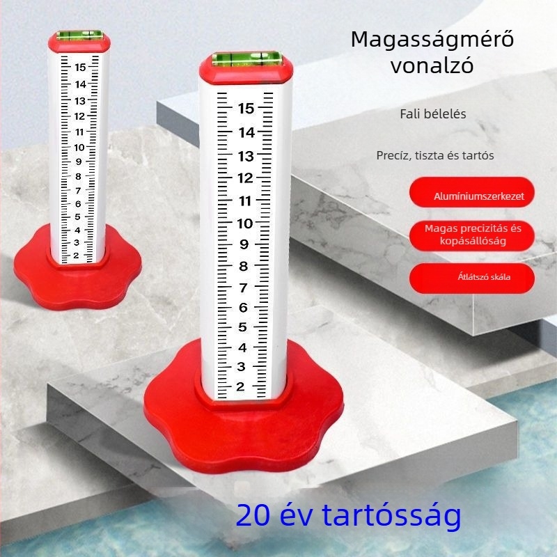 Négyoldalas alumínium ötvözetű szintező és horizontális pozicionáló vonalzó téglakészítéshez és burkoláshoz