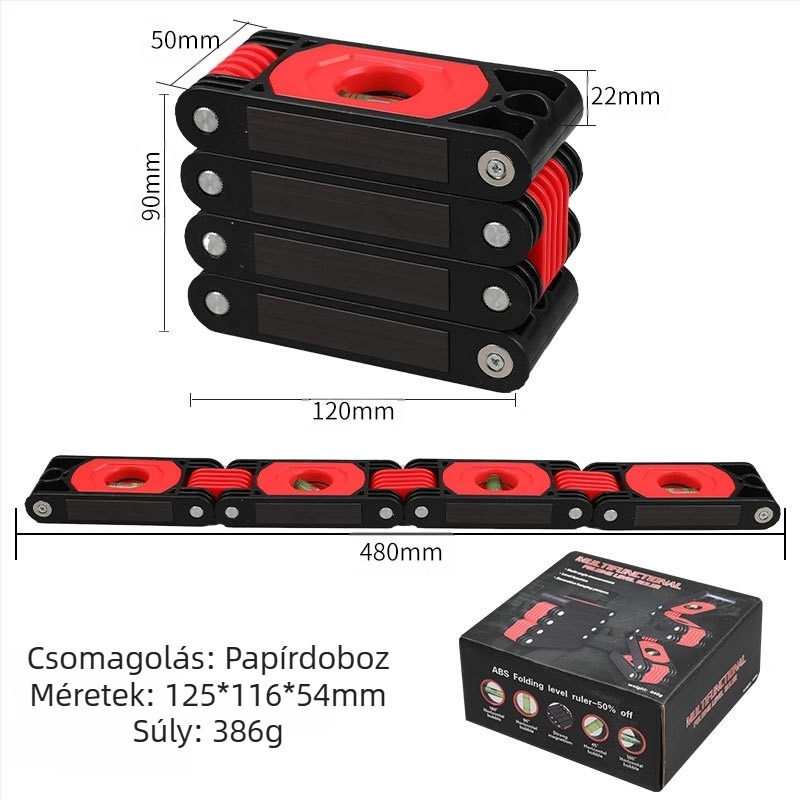 Magas pontosságú összecsukható vízszintmérő szerszám asztalosmunkákhoz, mágneses szögmérővel, multifunkcionális mérőeszköz