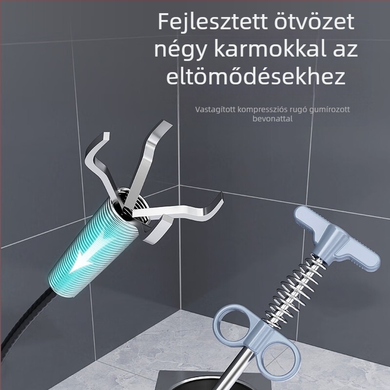Négykaros WC-eltömő – háztartási csatornatisztító eszköz, PP + rozsdamentes acél, bemutatva 2022 ősz