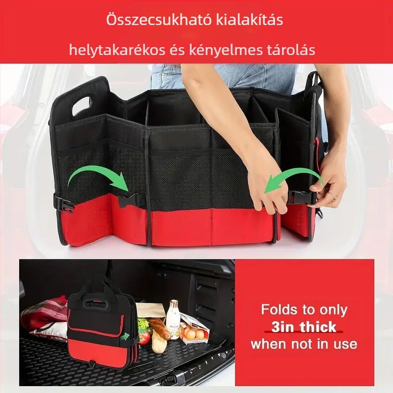 Poliészter autó csomagtartó tároló doboz, összecsukható, fogantyúval, logó nyomtatás