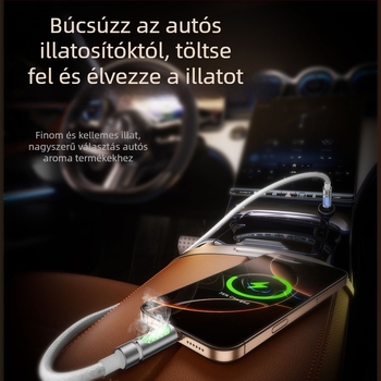 Aromaterápiás USB-C autó adatkábel, szilikon anyagú, egy fej, 240W gyors töltés
