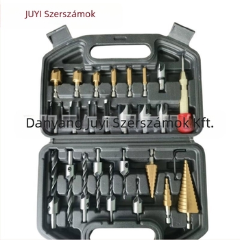 26 részes fához illő fúrókészlet: Pagoda fúró, középpontos ütő, háromcsúcsos fa fúró