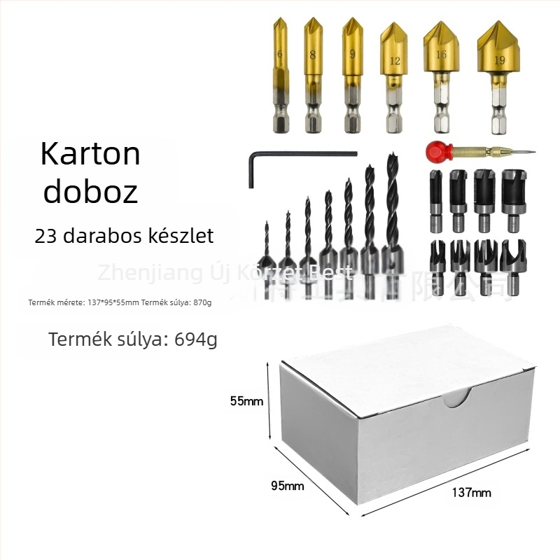 26 darab fakészítő fúrószett, középpontos ütővel és pagoda fúrókkal