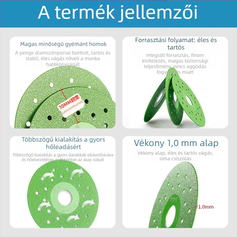 Gyémánt csiszoló korong kerámia burkolólapokhoz – 45°-os éltisztítás, ferde vágás, élkezelés, Nano párna