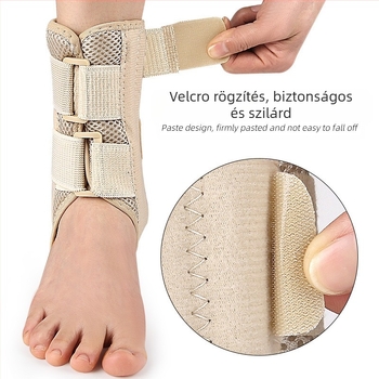 Sportos boka támasz Velcro pánttal és elasztikus lábvédővel — bokavédő badmintonhoz; anyagok: poliészter, hab, alumínium lemez, rugócsík