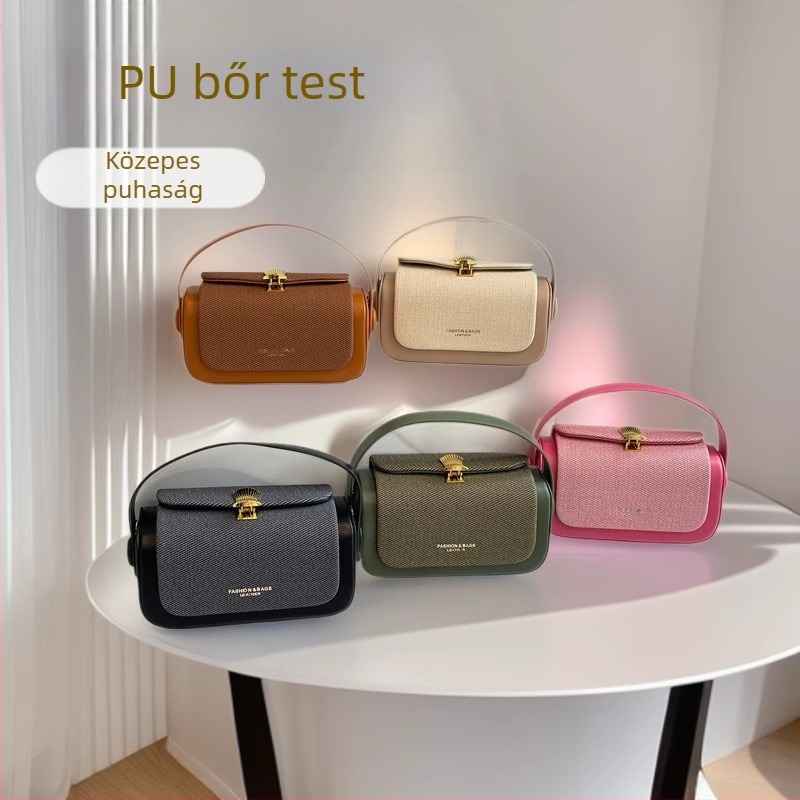 Boxtáska nőknek - retro hatás, városi egyszerűség PU anyagból, horizontális négyzet alak, záras lezárás, poliészter bélés, telefontok zseb (2024 nyár)