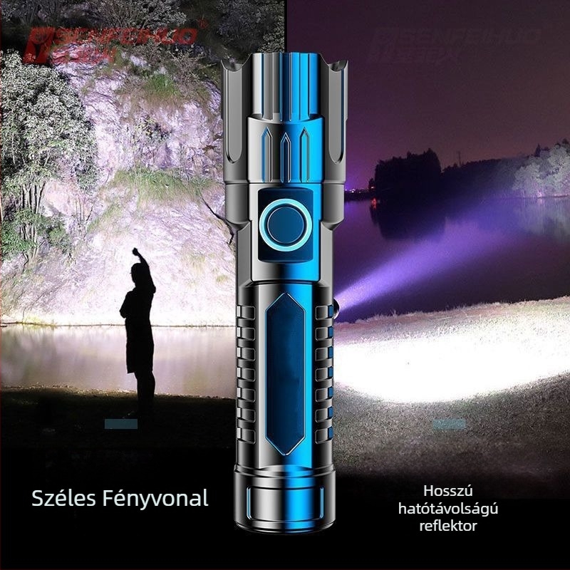 USB-s újratölthető LED zseblámpa, ABS házzal (800 mAh; 5 W; hatótávolság 100-200 m)