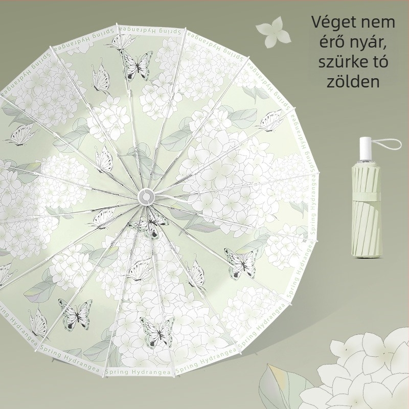 Női 16 bordás összecsukható esernyő – nap és eső védelem, UV védelem