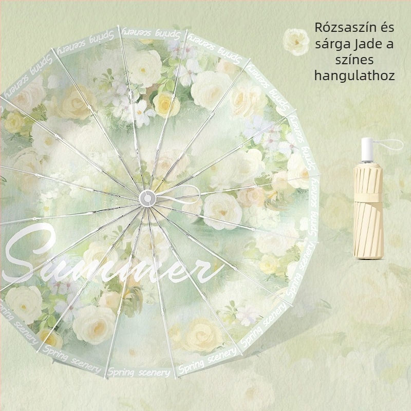 Női 16 bordás összecsukható esernyő – nap és eső védelem, UV védelem