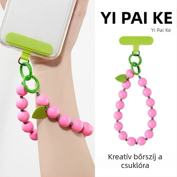 Mobiltelefon zsinór, gyanta anyagú, kézműves, PVC zsinór, fém csat, női stílus