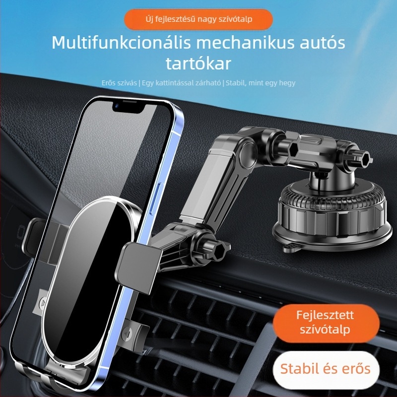 Autótelefon-tartó szívófejes, univerzálisan illeszkedik a műszerfalra (Nem töltődik; Univerzális autókhoz; Szívófejes rögzítés)