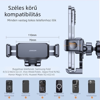 Összecsukható képernyőhöz készített autós tartó: Honor Magic Vs 2, Huawei Mate X2/X3 – kompatibil a szellőzőnyílásokkal és a műszerfallal; telepítés: snap-on, ragasztó vagy vákuum