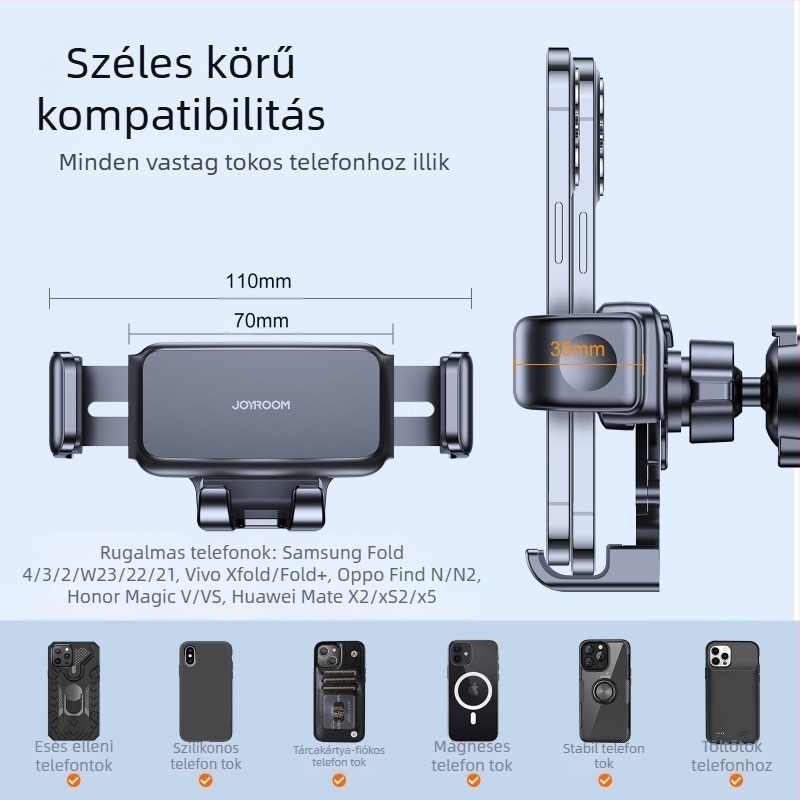 Összecsukható képernyőhöz készített autós tartó: Honor Magic Vs 2, Huawei Mate X2/X3 – kompatibil a szellőzőnyílásokkal és a műszerfallal; telepítés: snap-on, ragasztó vagy vákuum