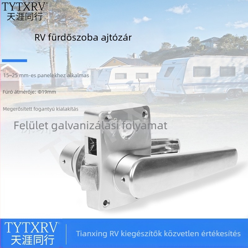 RV fürdőszoba ajtó fogantyú zár — autóajtó fogantyú zár, ABS + elektroplakk, Modell 010, cilinder cinkötvözet