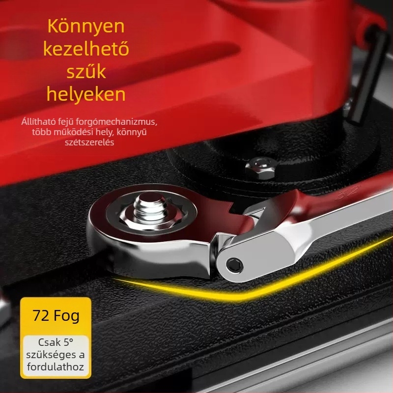 12 darabos mozgatható fejű csattogókulcs-készlet, krómozott felület, króm-vanádium acél, 72-fogú mechanizmus