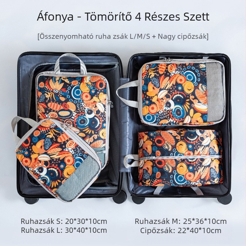 4 darabos utazási tároló készlet nyomtatott mintával – PP anyag