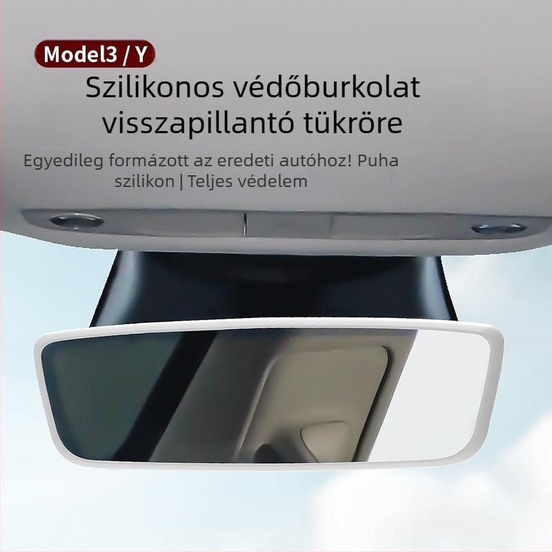 Szilikon belső visszapillantó védőburkolat Tesla Model 3/Y-hoz, tükrön védőfedél, logónyomtatás
