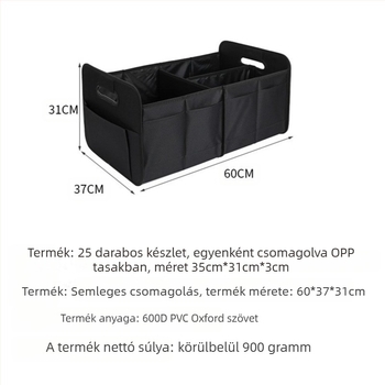 Összecsukható textil tároló doboz az autó csomagtartójába, 65L, Oxford anyag, logónyomás elérhető