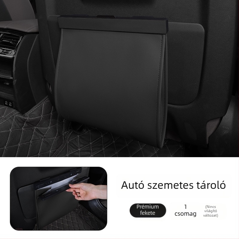 Autóhoz készült bőr szemeteszsák, akasztó a hátsó ülés támlájához, mágneses rögzítés, vízálló, testre szabható, univerzális illeszkedés