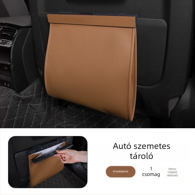 Autóhoz készült bőr szemeteszsák, akasztó a hátsó ülés támlájához, mágneses rögzítés, vízálló, testre szabható, univerzális illeszkedés