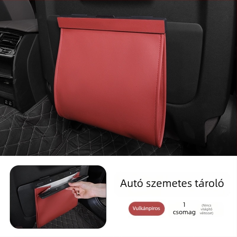 Autóhoz készült bőr szemeteszsák, akasztó a hátsó ülés támlájához, mágneses rögzítés, vízálló, testre szabható, univerzális illeszkedés