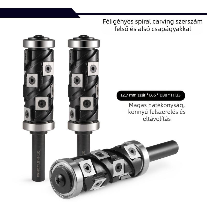 Fafeldolgozó maró felső és alsó csapágyas spirálvágóval, cserélhető él, szár 12,7 mm