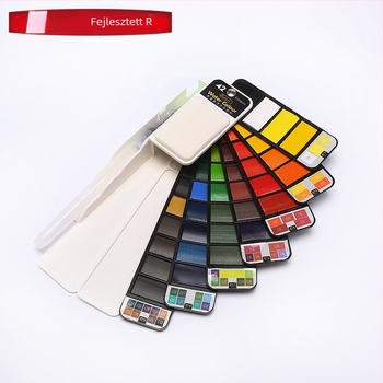 Összecsukható átlátszó fan alakú palettával ellátott szilárd pigment gouache készlet dobozos csomagolásban, akvarellhez, kapacitás 5