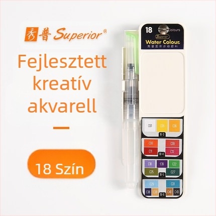Összecsukható átlátszó fan alakú palettával ellátott szilárd pigment gouache készlet dobozos csomagolásban, akvarellhez, kapacitás 5
