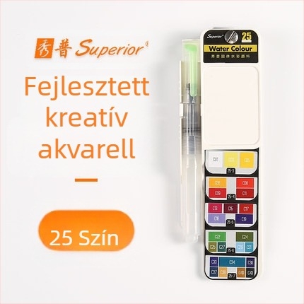 Összecsukható átlátszó fan alakú palettával ellátott szilárd pigment gouache készlet dobozos csomagolásban, akvarellhez, kapacitás 5