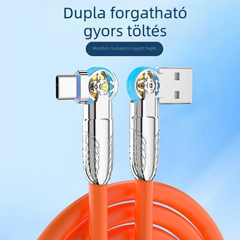 LED-es fényű forgó kábel, több interfésszel: Type-C / Lightning / Micro USB; szilikonból; gyors töltés; maximális teljesítmény 120