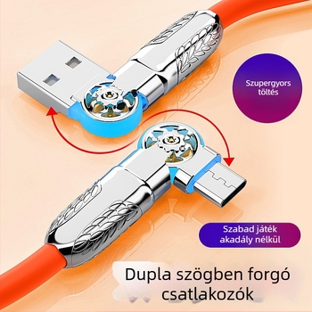 LED-es fényű forgó kábel, több interfésszel: Type-C / Lightning / Micro USB; szilikonból; gyors töltés; maximális teljesítmény 120