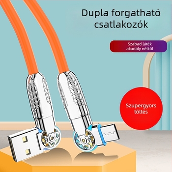 LED-es fényű forgó kábel, több interfésszel: Type-C / Lightning / Micro USB; szilikonból; gyors töltés; maximális teljesítmény 120