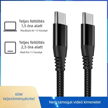 Type-C Nylon bevonat gyors töltőkábel, 60W, tabletekhez, számítógépekhez és mobiltelefonokhoz