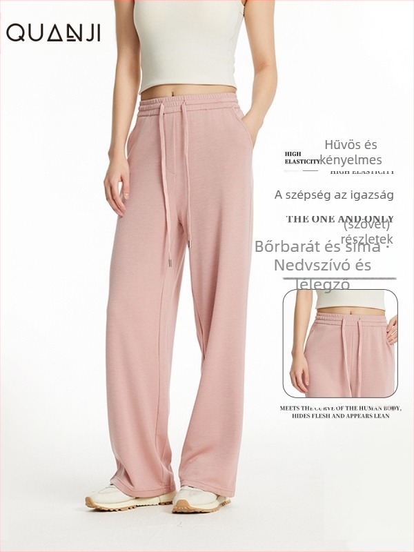 Női egyenes szabású nadrág - regenerált cellulóz rostokból készült anyag, egyenes szabás, nyár 2024, japán-koreai casual stílus