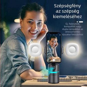Okostelefon-gimbal AI automatikus követéssel, 360° panoráma és billentés, 220 g, beltéri és kültéri vlog stabilizátor