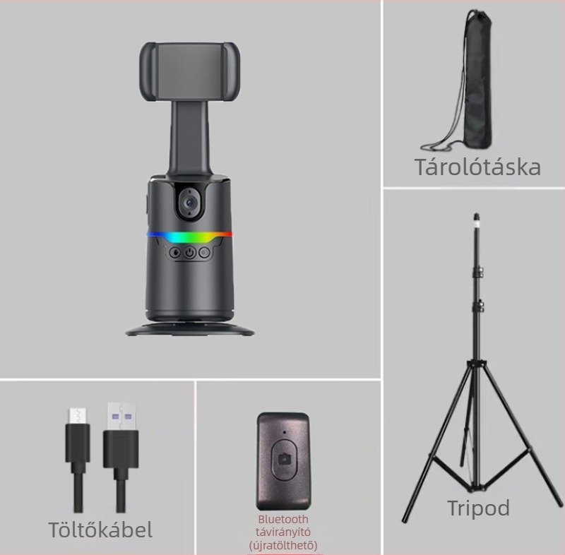 Okostelefon-gimbal AI automatikus követéssel, 360° panoráma és billentés, 220 g, beltéri és kültéri vlog stabilizátor
