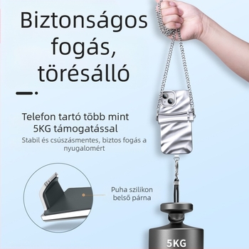 Mobiltelefonos nyakpánt fém anyagból, állítható, elektroplatított felülettel, uniszex