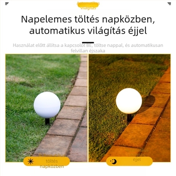 Napelemes gömb lámpa kültéri kerthez – LED, 5W, üzemidő 6–12 óra, esőálló, manuális kapcsoló