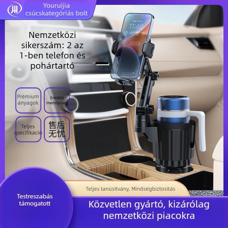 Autós pohártartó telefon-tartó, összecsukható karral, 2 az 1-ben navigációhoz