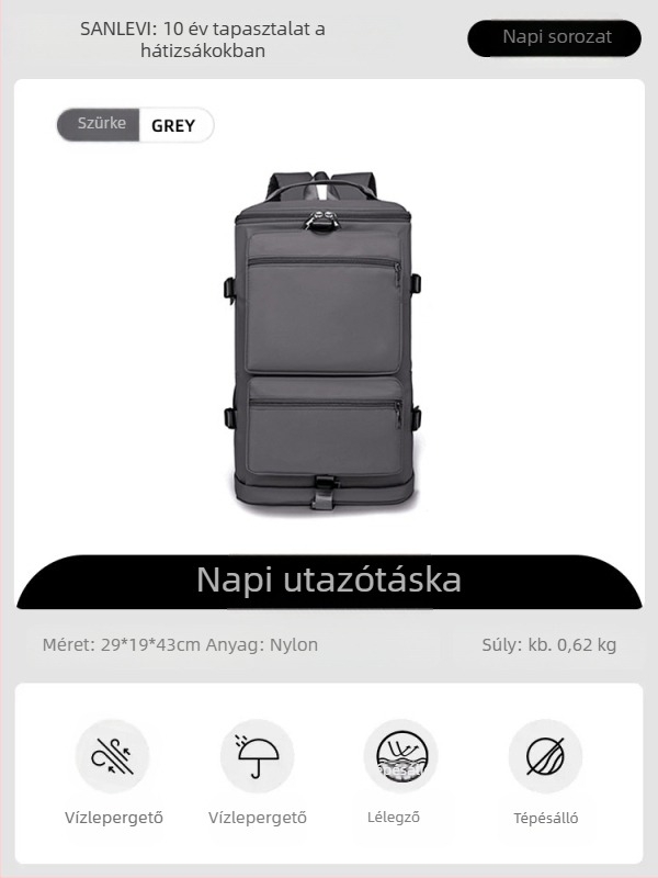 Uniszex utazótáska hátizsák, 20–35L, nylon anyag, vízálló és kopásálló, utcai stilus, nyár 2024