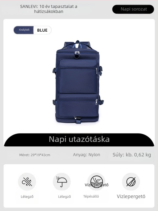 Uniszex utazótáska hátizsák, 20–35L, nylon anyag, vízálló és kopásálló, utcai stilus, nyár 2024