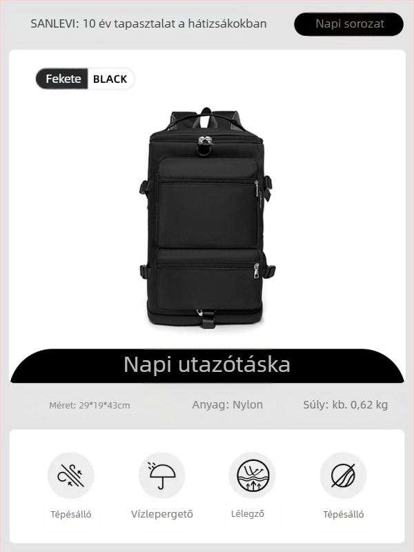 Uniszex utazótáska hátizsák, 20–35L, nylon anyag, vízálló és kopásálló, utcai stilus, nyár 2024