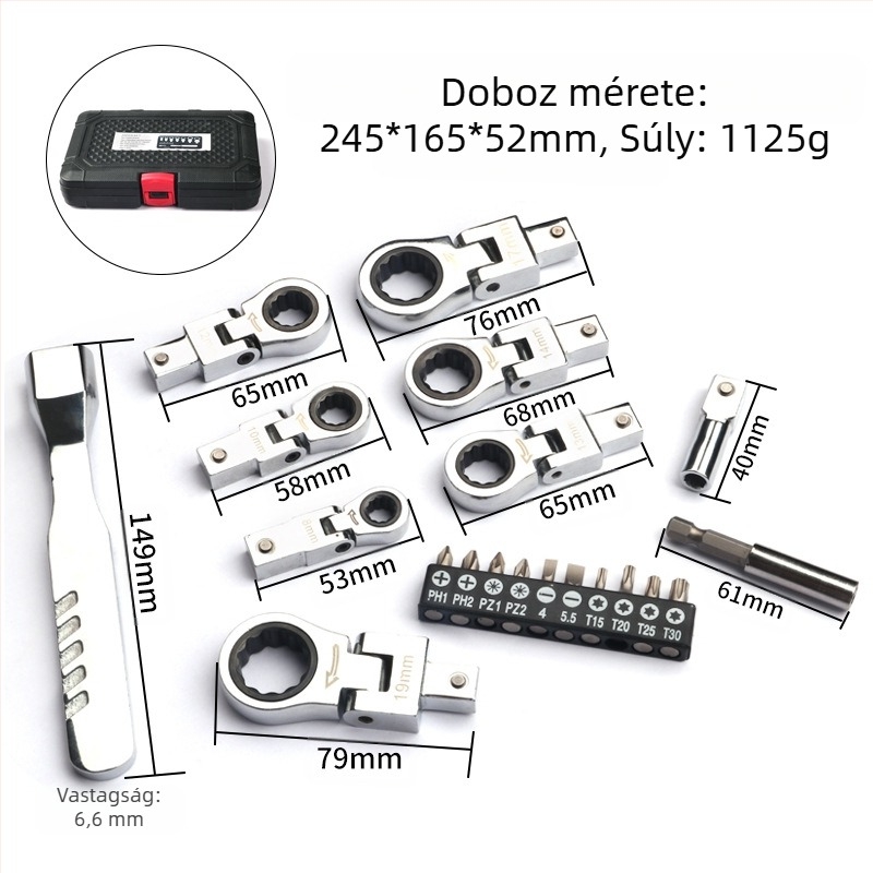 Összecsukható fejű állítható kulcs, kattogó mechanizmussal és teleszkópos működéssel | MF, 45# acél