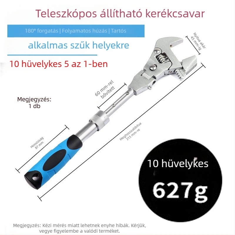 Összecsukható fejű állítható kulcs, kattogó mechanizmussal és teleszkópos működéssel | MF, 45# acél