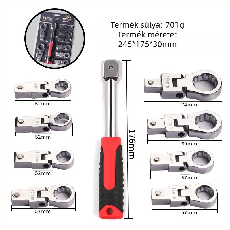 Összecsukható fejű állítható kulcs, kattogó mechanizmussal és teleszkópos működéssel | MF, 45# acél