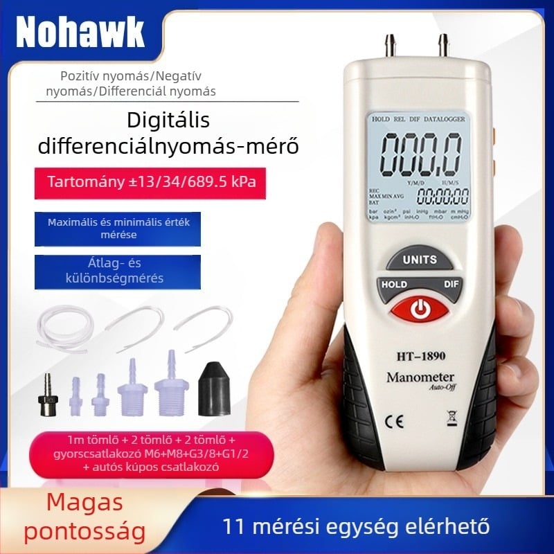Xinsite HT-1890 Differenciális nyomásmérő, digitális mikrodifferenciális mérő, autójavítás, vákuum mérő